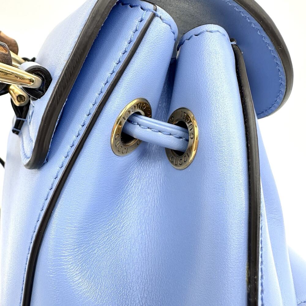 NIB Gucci Bamboo Backpack Clear Sky Blue Smooth Leather Top Handle $3,980 - Picture 10 of 16